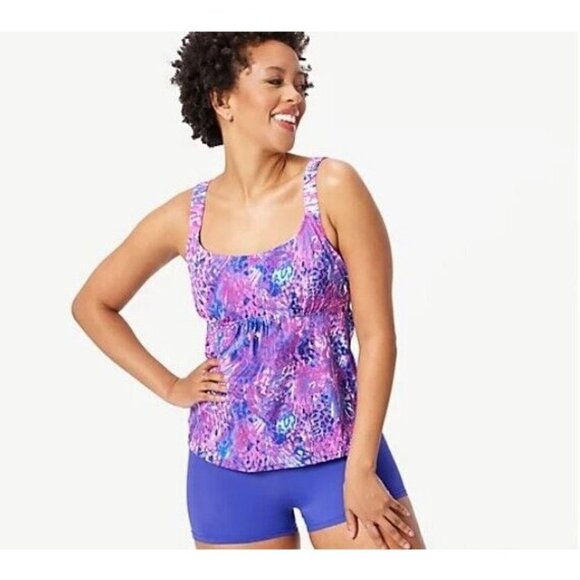Kim Gravel x Swimsuits For All Scoop Tankini Set Bike S Purple Animal, Reg 14 - Picture 1 of 1